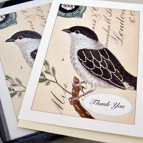 The Fat Finch Boutique for Bird Lovers | Vintage Style Glittered Bird Thank You Cards from Cavallini & Co.