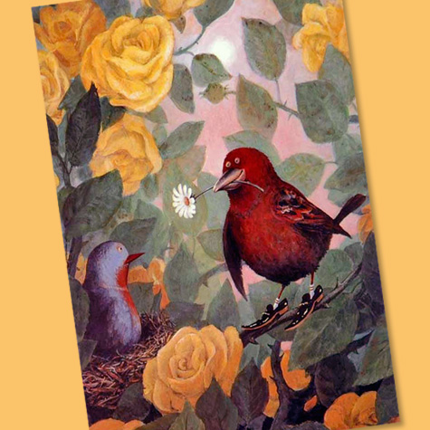 Bird with Flower } Rudi Hurzlmeier Card | The Fat Finch Boutique for Bird Lovers