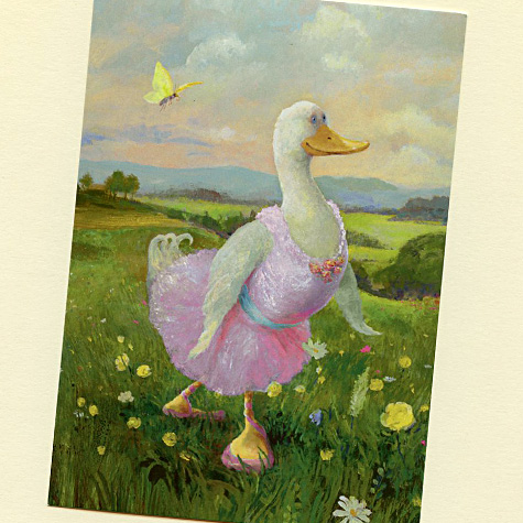 Goose Wearing Pink Ballet Costume Postcard by Rudi Hurzlmeier from The Fat Finch Boutique for Bird Lovers