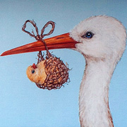 Vicki Sawyer Stork with Chick Notecard from The Fat Finch Boutique for Bird Lovers