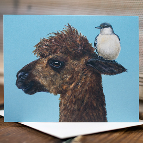 Vicki Sawyer Alpaca and Bird Friend Thank You Card from The Fat Finch Boutique for Bird Lovers