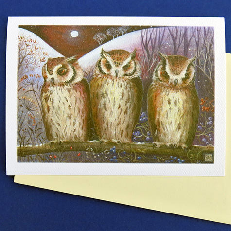 Three Wise Owls Notecard by Jemima Jamison from The Fat Finch Boutique for Bird Lovers