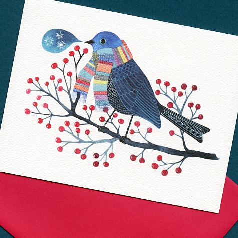 Winter Bird  Holiday Notecard Set by Geninne Zlatkis from The Fat Finch Boutique for Bird Lovers