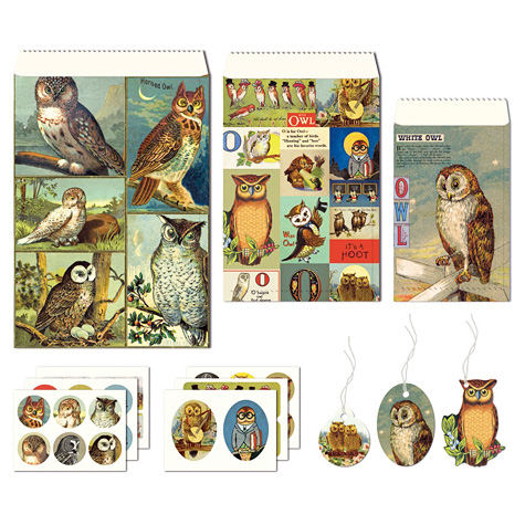 Vintage Owls Parcel Mailing Kit from Cavallini & Company