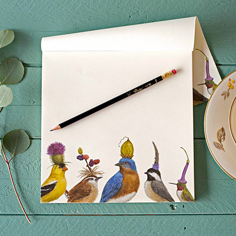 Songbirds in Hats Note Pad by Vicki Sawyer from The Fat Finch Boutique for Bird Lovers