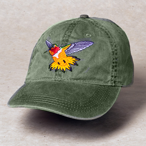 Embroidered Rufous Hummingbird Baseball Cap | The Fat Finch Boutique for Bird Lovers