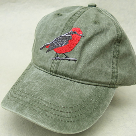 Embroidered Vermillion Flycatcher Baseball Cap | The Fat Finch Boutique for Bird Lovers