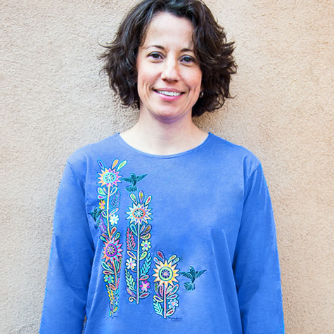 The Fat Finch Boutique for Bird Lovers | Hummingbirds with Desert Flowers in Marine Blue by Sabaku