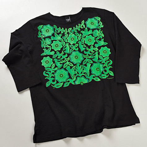 Midnight with Verde Birds T-shirt by Sabaku from The Fat Finch Boutique for Bird Lovers