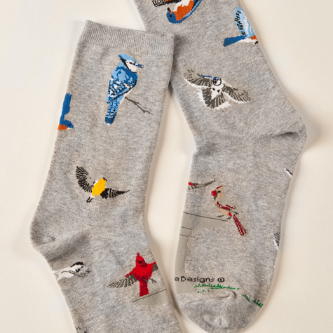 The Fat Finch Boutique for Bird Lovers | Birds in Flight Brown Socks by Wheel House Designs
