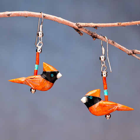 The Fat Finch Boutique for Bird Lovers | Bird Jewelry | Coral Cardinal Fetish Earrings by Matt Mitchell