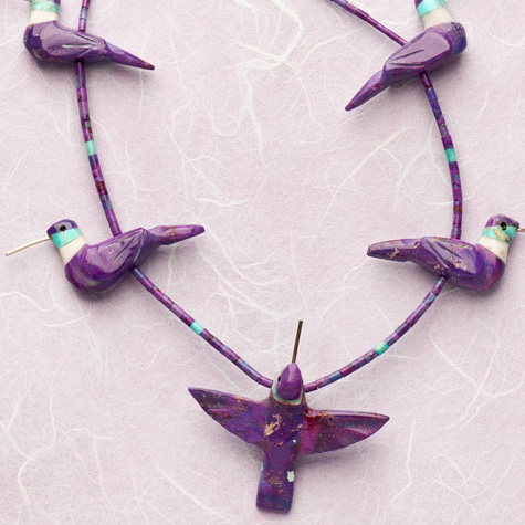 The Fat Finch Boutique for Bird Lovers | Bird Jewelry | Purple Mojave Turquoise Five Hummingbird Necklace by Matt Mitchell