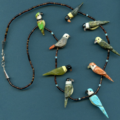 Hand Carved Parrots Fetish Necklace by Matt Mitchell from The Fat Finch Boutique for Bird Lovers