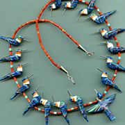 Hummingbirds  Hand-Carved Blue Calsilica 17 Fetish Necklace by Matt Mitchell