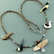 Mixed Birds Hand-Carved Mixed Stone  5 Fetish Necklace by Matt Mitchell