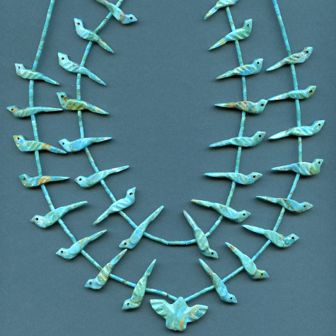 Hand-Carved Turquoise Birds 35 Fetish Necklace by Matt Mitchell