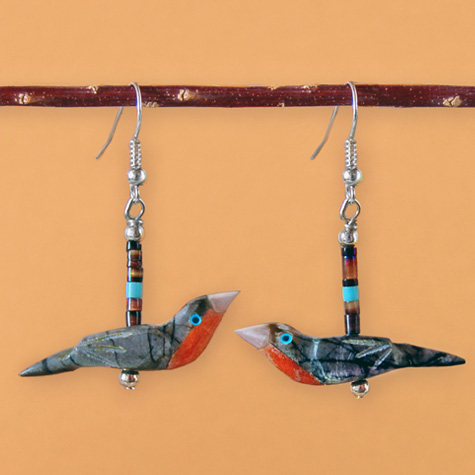 Hand-Carved Robin Stone Fetish Earrings by Matt Mitchell