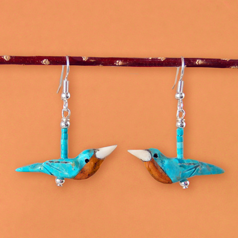 Hand-Carved Stone Bluebirds Fetish Earrings by Matt Mitchell