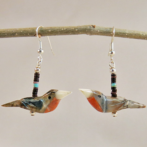 Hand-Carved Robin Stone Fetish Earrings by Matt Mitchell