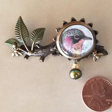 The Fat Finch Boutique for Bird Lovers | Bird Jewelry | Bird on a Branch Pin by Mullanium Jewelry