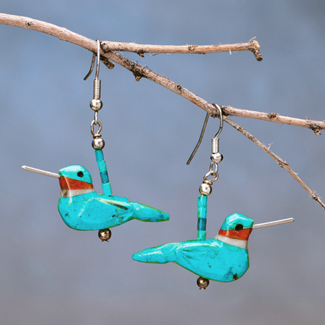 The Fat Finch Boutique for Bird Lovers | Bird Jewelry | Turquoise Hummingbird Earrings by Matt Mitchell