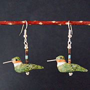 Hummingbirds Hand-Carved Richolite Fetish Earrings by Matt Mitchell