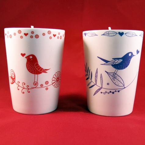 Birds and Hearts Porcelain Candles from The Fat Finch Boutique for Bird Lovers