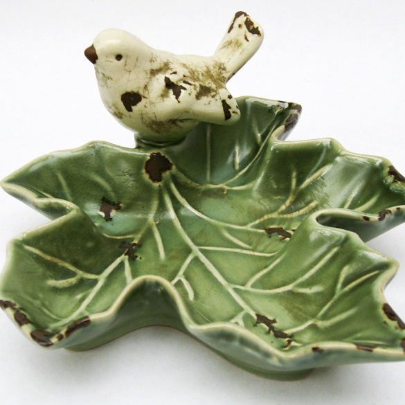 The Fat Finch Boutique for Bird Lovers | Leaf Dish with Perching Bird