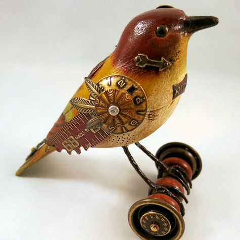 Mullanium Sculpture: Bird with Burgundy Head from The Fat Finch Boutique for Bird Lovers