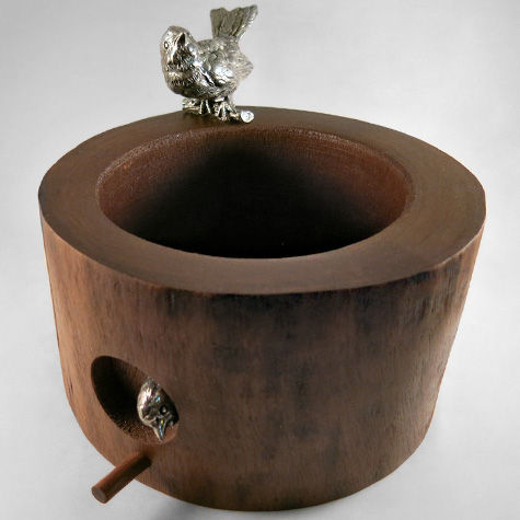 The Fat Finch Boutique for Bird Lovers | Pewter Owl and Acacia Wood Cheese Board Stand