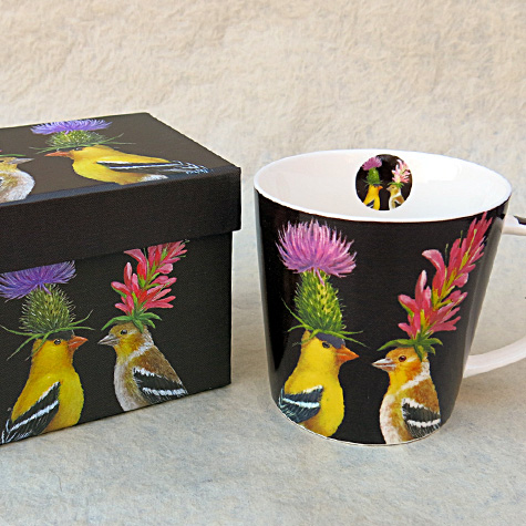 Porcelain Goldfinch Mugs by Vicki Sawyer from The Fat Finch Boutique for Bird Lovers
