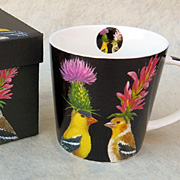 The Fat Finch Boutique for Bird Lovers | Porcelain Goldfinches Mug by Vicki Sawyer