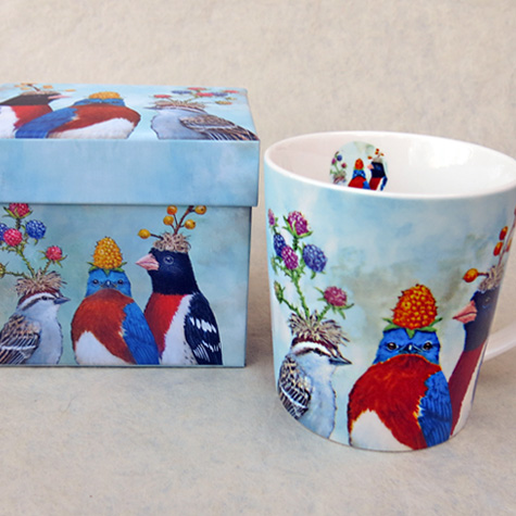 The Berry Festival Porcelain Mug and Gift Box by Vicki Sawyer from The Fat Finch Boutique for Bird Lovers