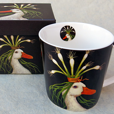 Miranda the Goose in Scallion Hat Mug and Gift Box by Vicki Sawyer from The Fat Finch Boutique for Bird Lovers