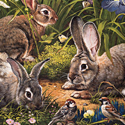 Garden Rabbits and Birds by Yana Movchan from The Fat Finch Boutique for Bird Lovers