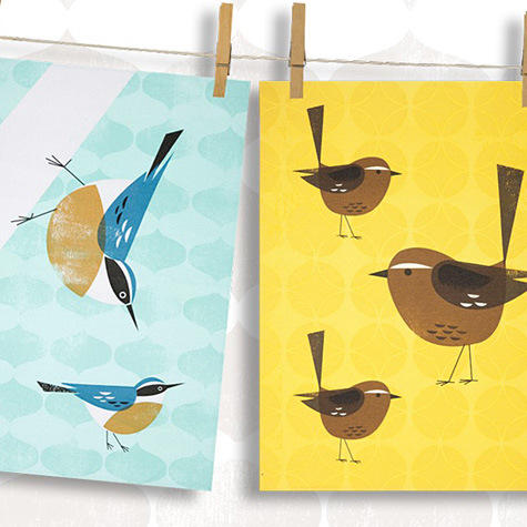 Chirpy Nuthatches and Wrens Tea Towels from The Fat Finch Boutique for Bird Lovers