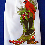 Cardinal on Cowboy Boot Dish Towel from The Fat Finch Boutique for Bird Lovers