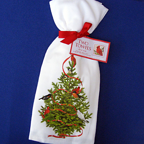 The Fat Finch Boutique for Bird Lovers | Birds Decorating Christmas Tree Flour Sack Towels by Mary Lake Thompson