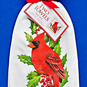 Mary Lake Thompson Cardinal on Holly Dish Towel from The Fat Finch Boutique for Bird Lovers