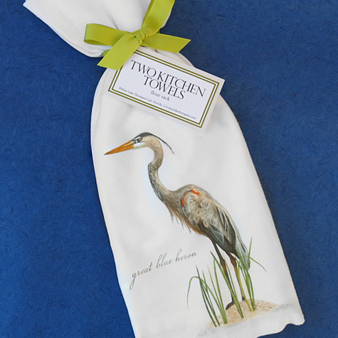The Fat Finch Boutique for Bird Lovers | Great Blue Heron Flour Sack Towels by Mary Lake Thompson