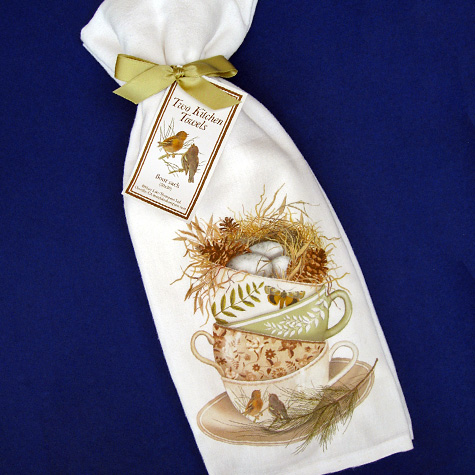 The Fat Finch Boutique for Bird Lovers | Nest in Teacup Flour Sack Towels by Mary Lake Thompson