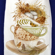 Bird Nest in Teacups Kitchen Towel by Mary Lake Thompson from The Fat Finch Boutique for Bird Lovers