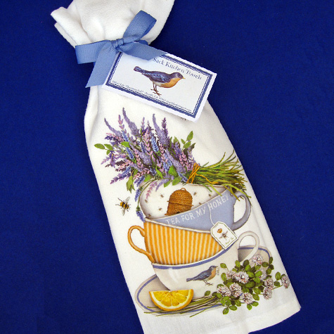 The Fat Finch Boutique for Bird Lovers | Lavendar and Teacups Flour Sack Towels by Mary Lake Thompson