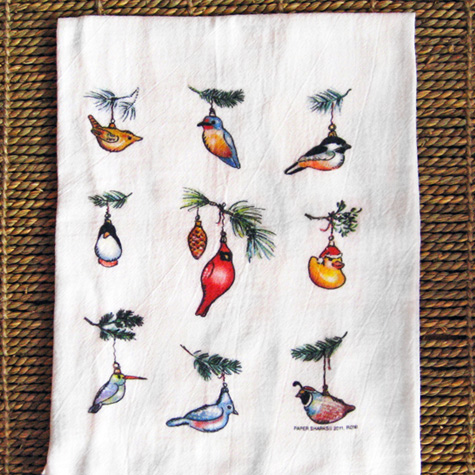 The Fat Finch Boutique for Bird Lovers | Bird Holiday Ornaments Flour Sack Kitchen Towel