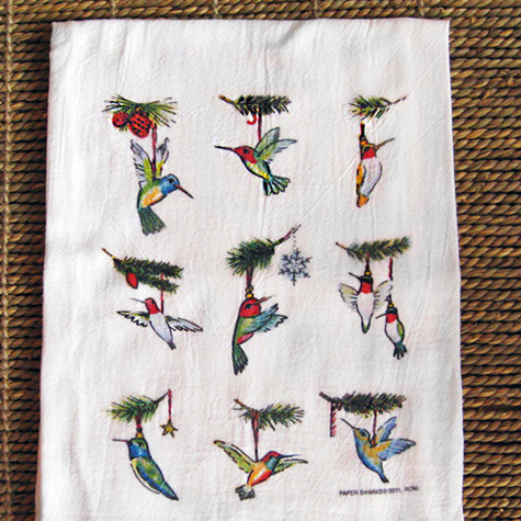 The Fat Finch Boutique for Bird Lovers | Hummingbird Ornaments Flour Sack Kitchen Towel