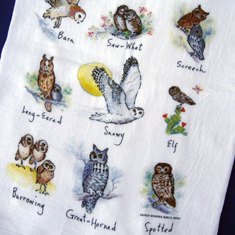 The Fat Finch Boutique for Bird Lovers | Owls Flour Sack Kitchen Towel