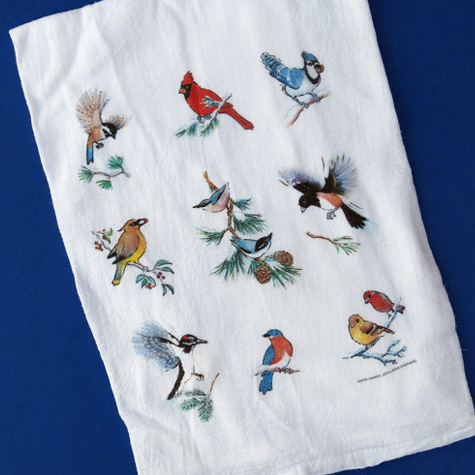 The Fat Finch Boutique for Bird Lovers | Birds on Winter Branches Flour Sack Kitchen Towel