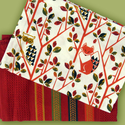 Owl and Fox Dish Towel Set from The Fat Finch Boutique for Bird Lovers