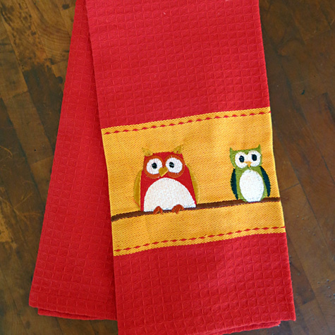 Red Waffle Weave Owl Dishtowel from The Fat Finch Boutique for Bird Lovers