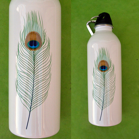 The Fat Finch Boutique for Bird Lovers | Stainless Steel Water Bottle - Peacock Feather